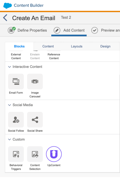 Salesforce marketing UpContent module