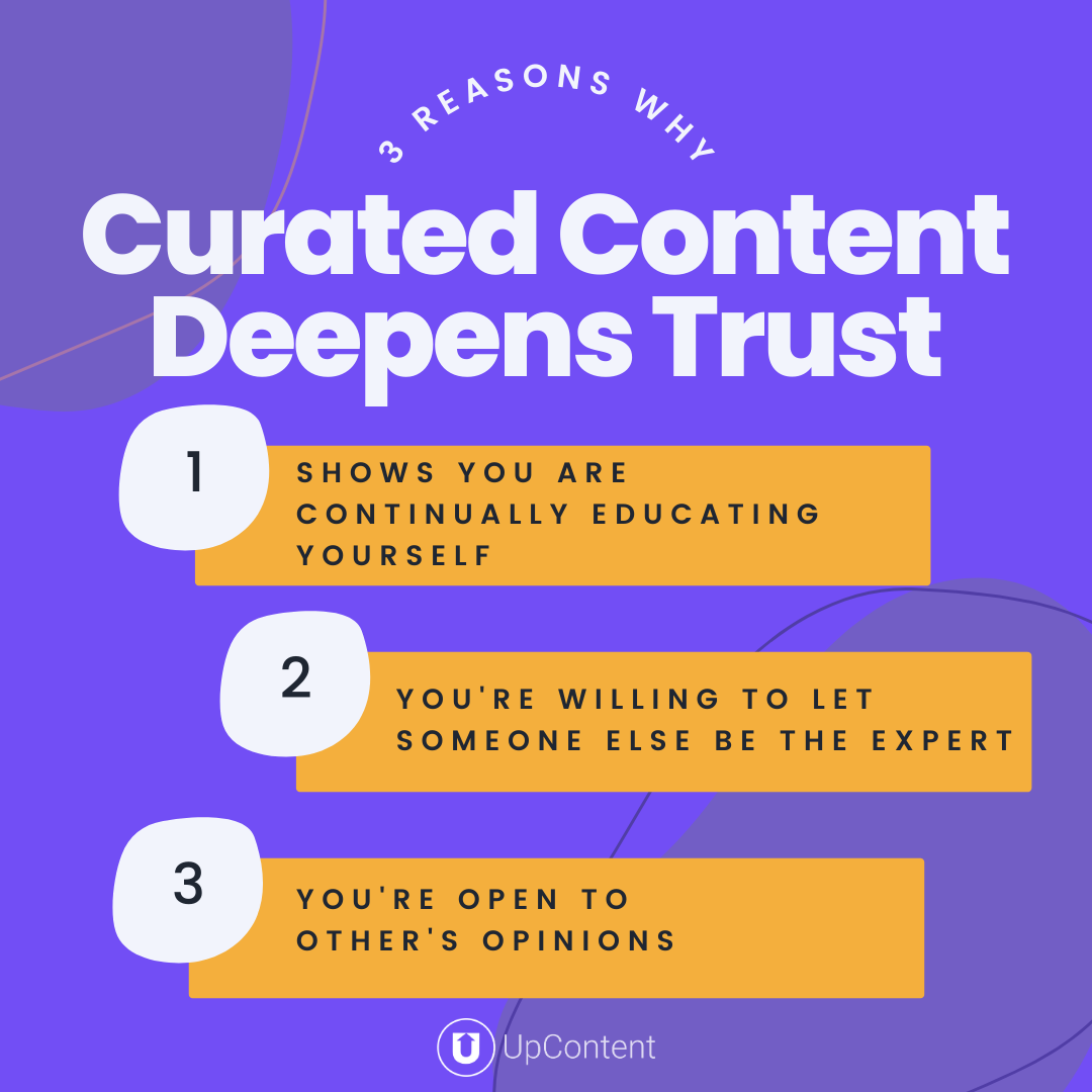 Three Reasons why curated content deeps trust graphic.