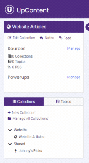 Circling where you can locate Collections in the UpContent sidebar