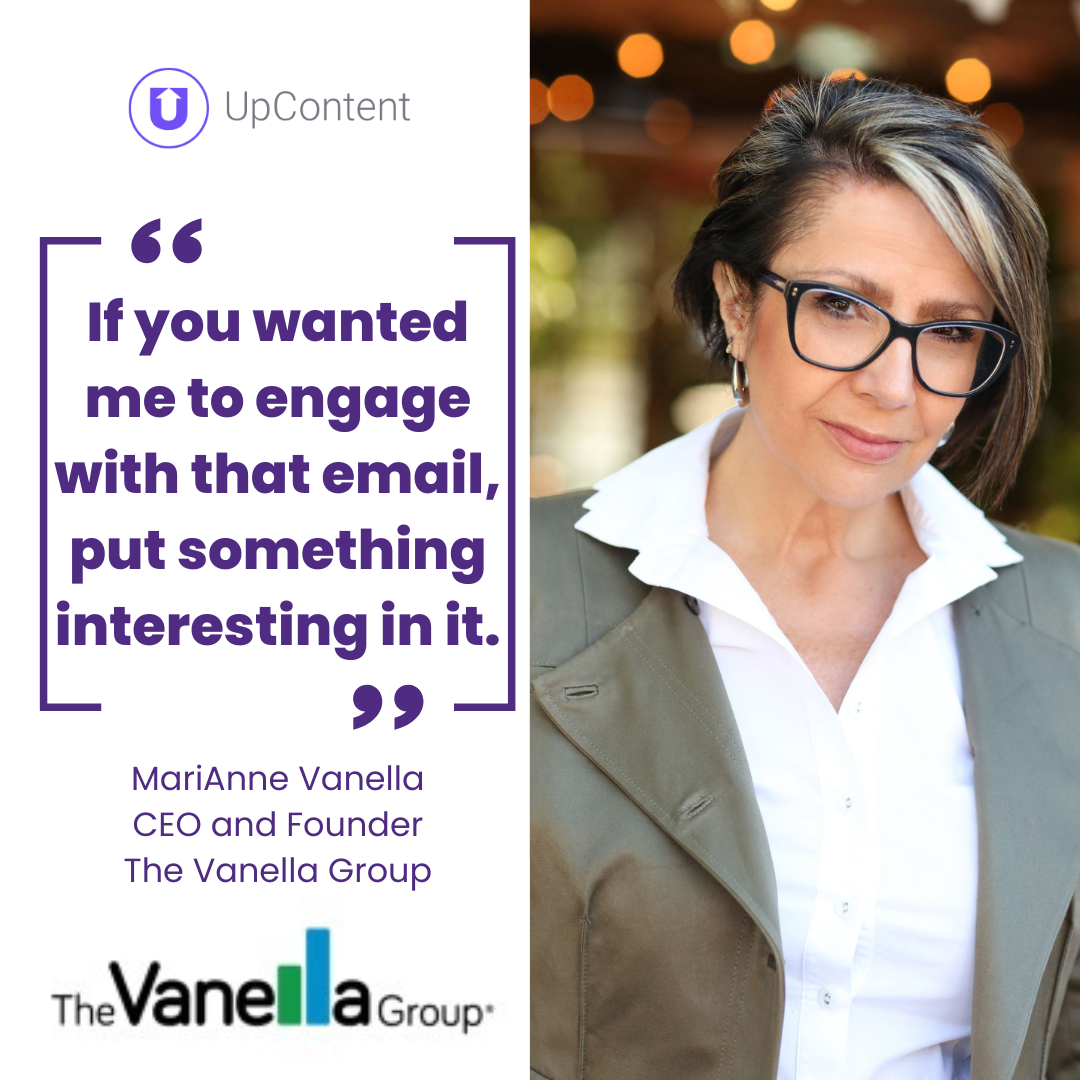 Picture of MariAnne with a quote about email marketing