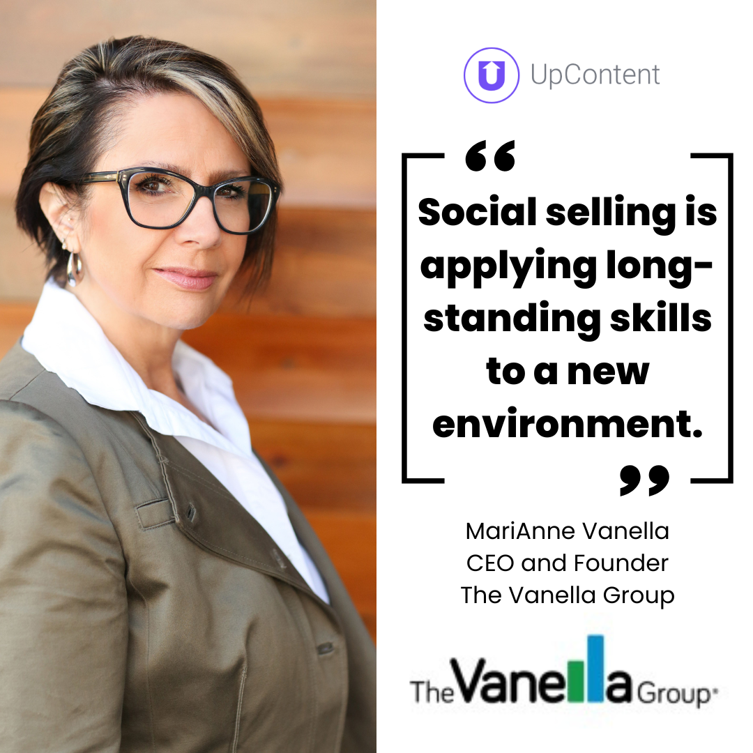 Picture of MariAnne with a quote about social selling